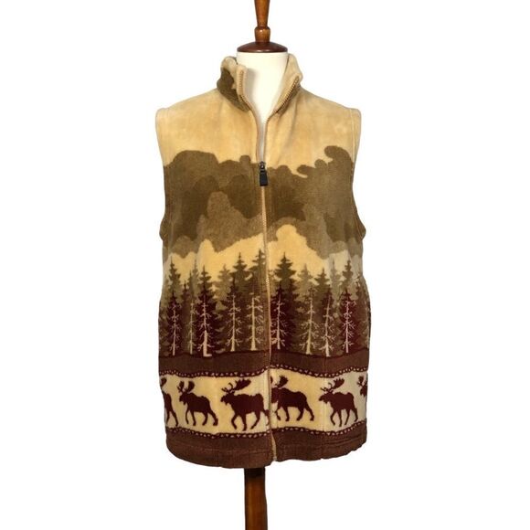 Cityscape Canada Plush Full Zip Vest Landscape  Moose, Forest, Cabin Size Medium - Picture 3 of 9